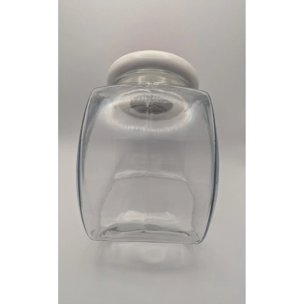 Vtg‎ Clear Glass Cookie Jar Ceramic Poinsettia Lid Christmas Holiday Container